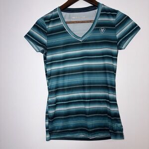 Ariat Laguna AriatTEK Women's Extra Small Striped V Neck Performance Shirt Blue